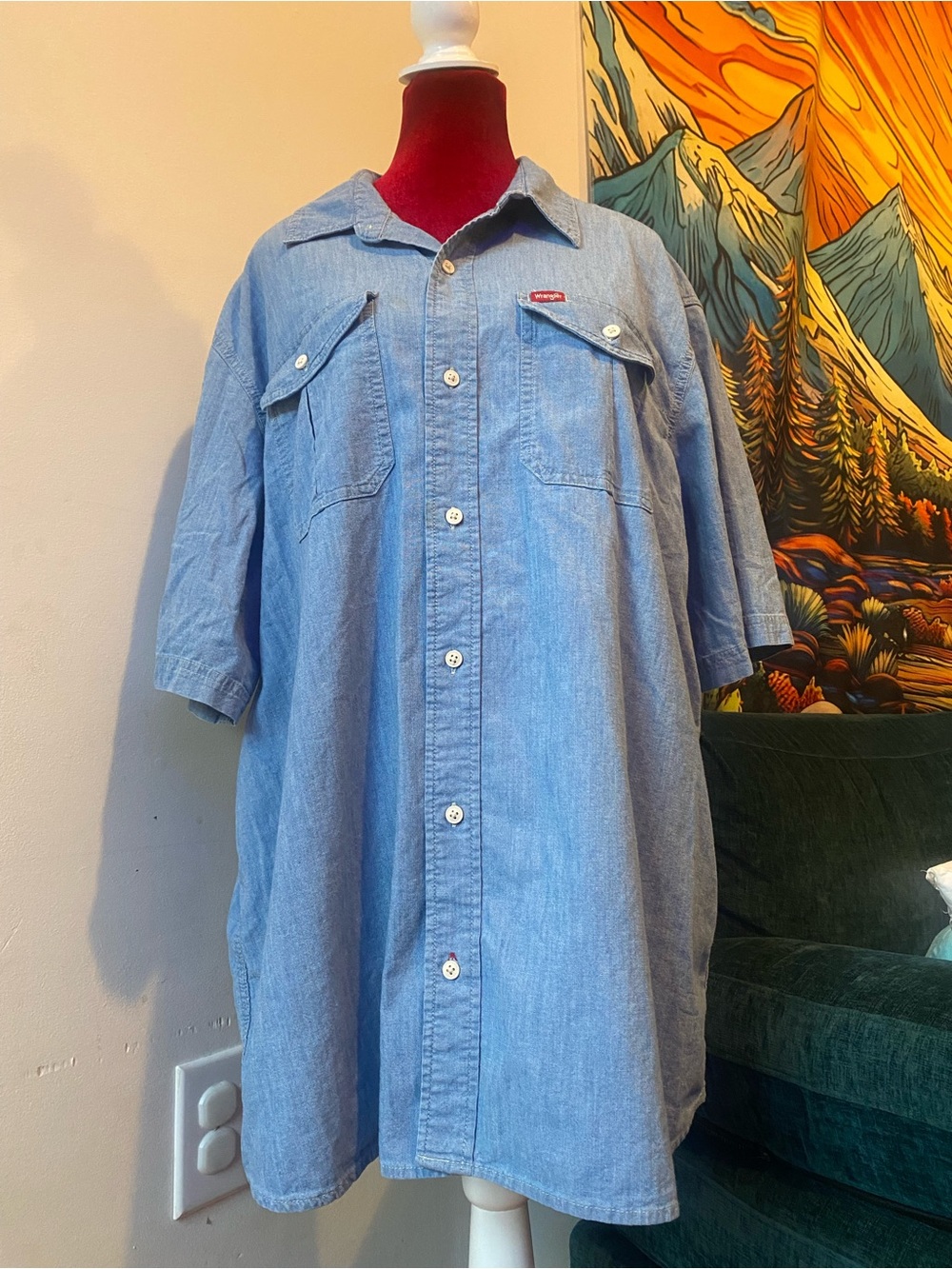 Wrangler Light Blue Short Sleeve Denim Button-Up Shirt